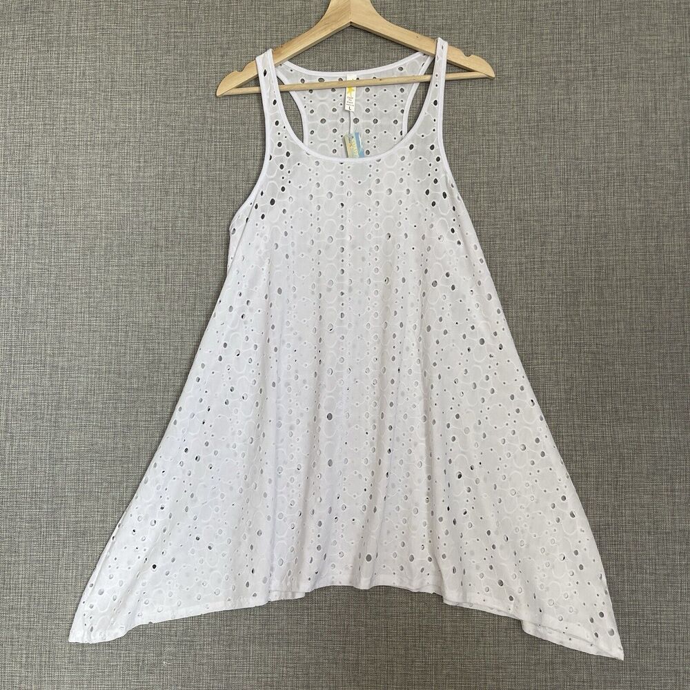 Eyelet Swim Suit Cover Up Dress Womens Large White Tank Dress COAST TO COAST New